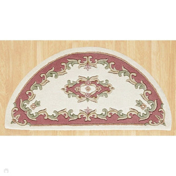Royal Traditional Floral Aubusson Medallion Border French-Style Hand-Carved Hi-Low Textured Soft Durable Wool Cream/Pink Half Moon Rug-Melrose-Rug Love - The Most Loved Rug Store